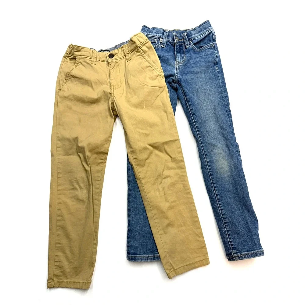 OLD NAVY OSHKOSH Boys 7 Straight Adjustable Waist Bundle Slim Jeans Khakis P2